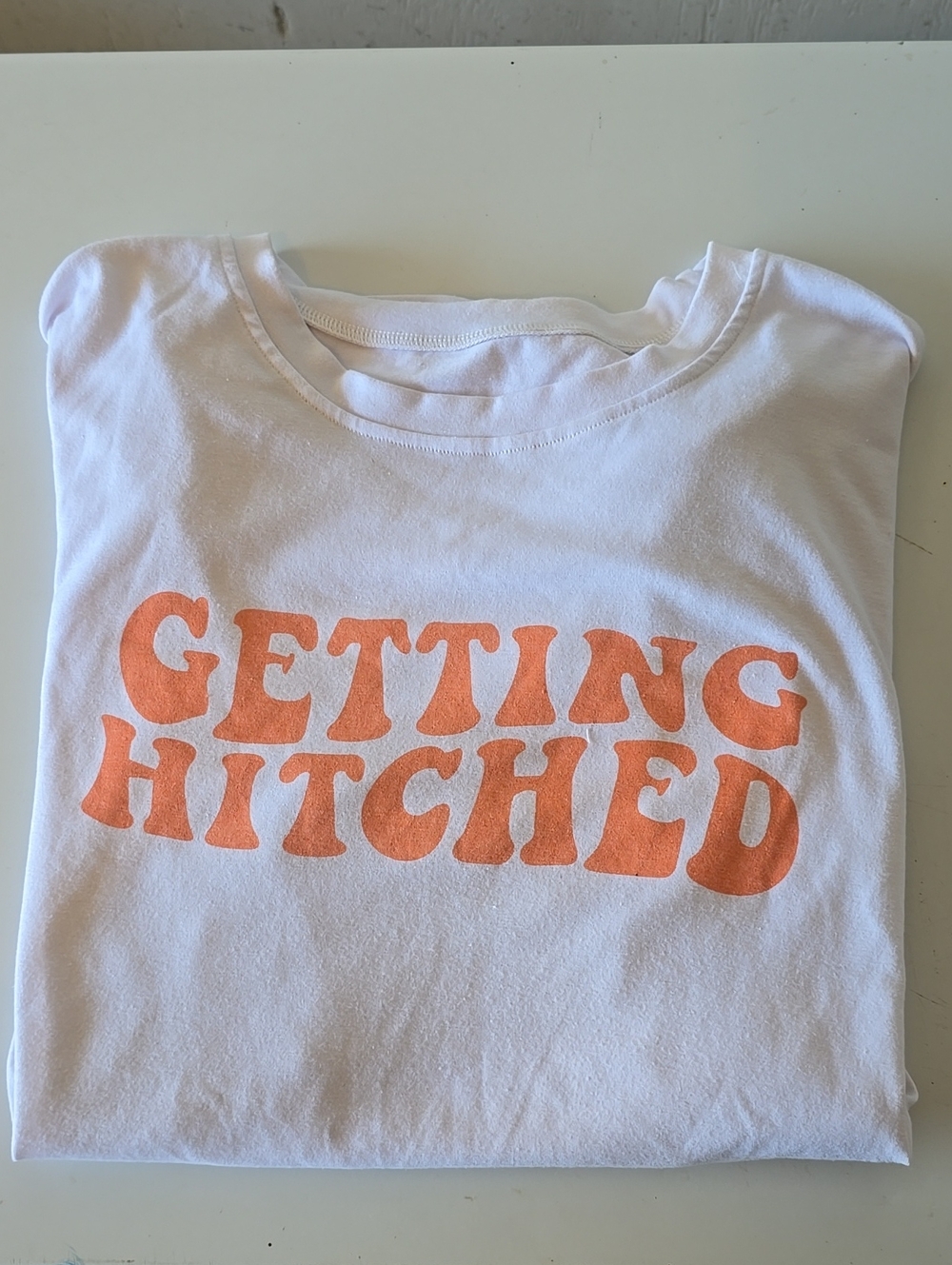 Getting Hitched White T-Shirt with Orange Print